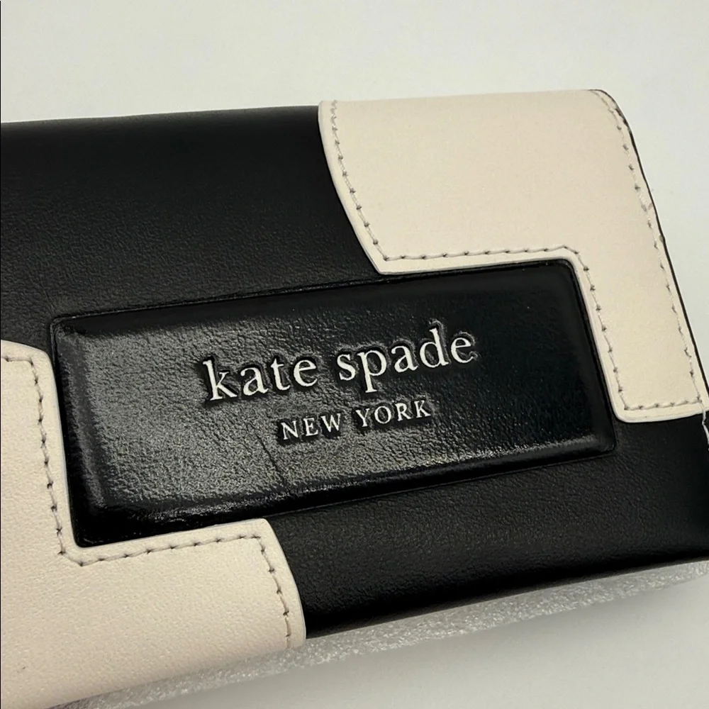 Kate Spade Label Dot Applique Card Case Trifold Wallet Black Multi